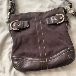 Coach Signature Logo Canvas Shoulder bag in leather trim